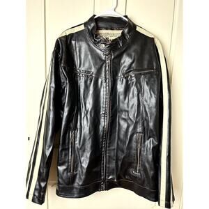 Men’s Army Surplus Biker Jacket-Blk W/White Stripe Sleeves “Parts” Brand XL